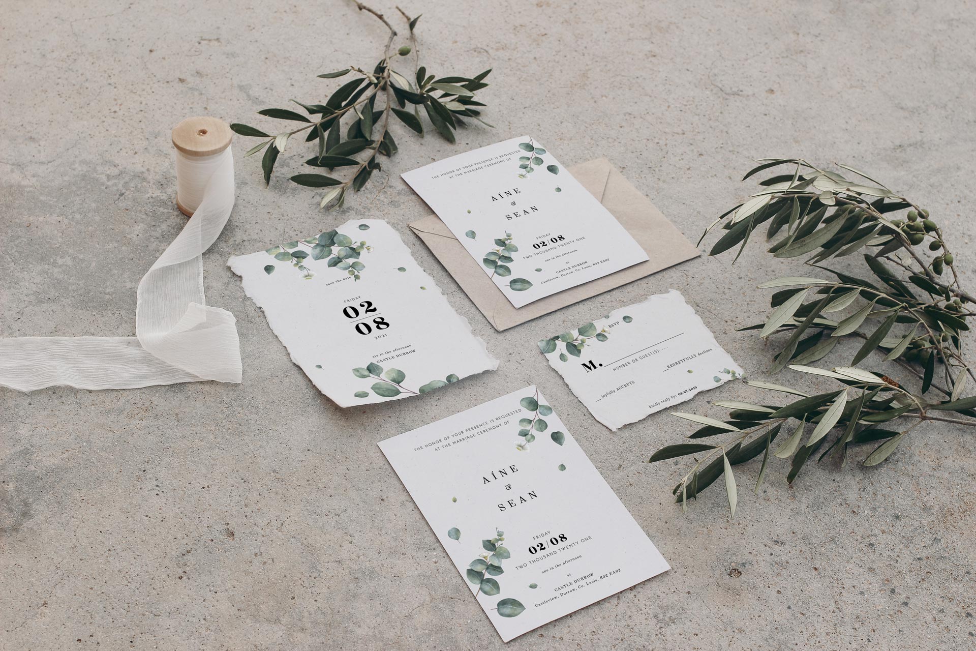 Printed personalised customisable wedding invitations and save the dates premium textured wedding papers and envelopes.