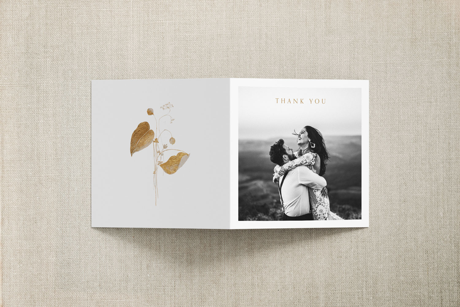 Wedding personalised online and printed thank you cards in portrait, landscape and square.